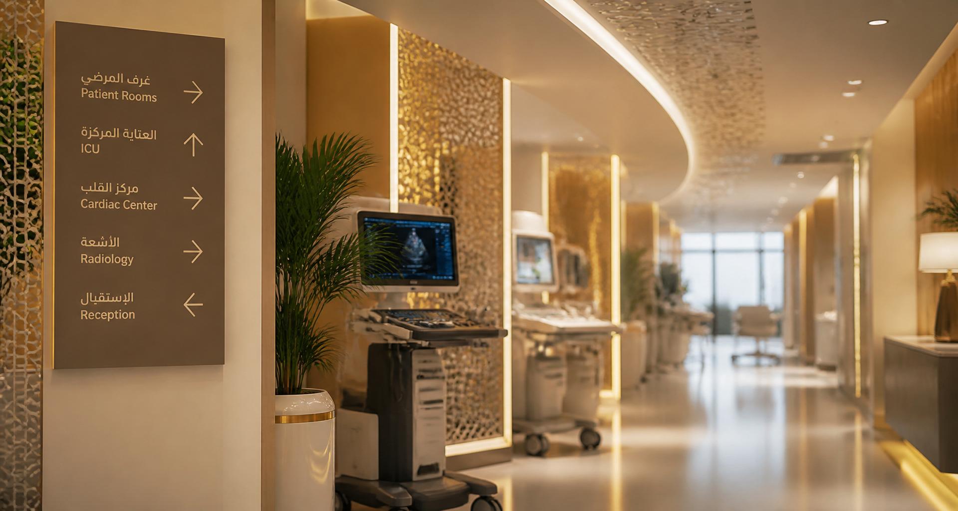 Modern Saudi hospital with doctors and medical equipment